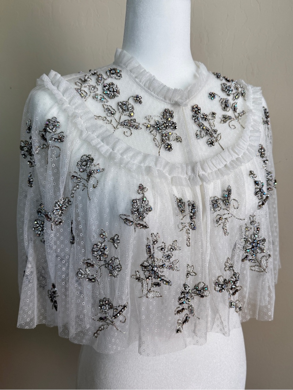 Needle & Thread Embellished White Tulle Capelet Topper Bridal Wedding Small